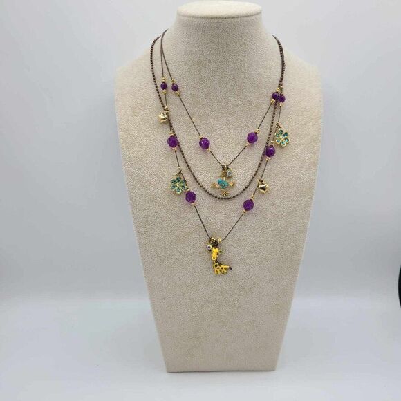 Betsey Johnson Giraffe Purple Crystal Multi Strand Necklace - Picture 7 of 10